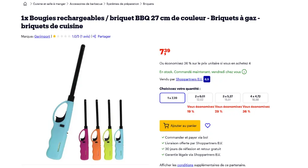 Screenshot 2024-10-02 at 16-00-02 1x Bougies rechargeables _ briquet BBQ 27 cm de couleur - Briquets à gaz - briquets de... bol.webp