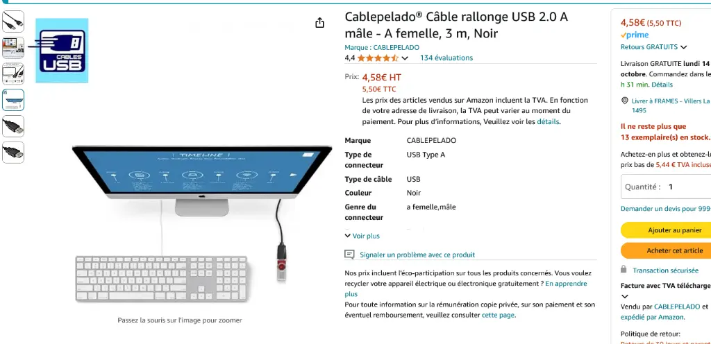 Screenshot 2024-10-11 at 13-28-49 Cablepelado® Câble rallonge USB 2.0 A mâle - A femelle 3 m Noir Amazon.fr Informatique.webp