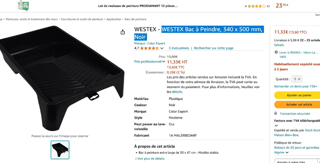 Screenshot 2024-10-12 at 12-19-35 WESTEX - WESTEX Bac à Peindre 340 x 500 mm Noir Amazon.fr Bricolage.webp