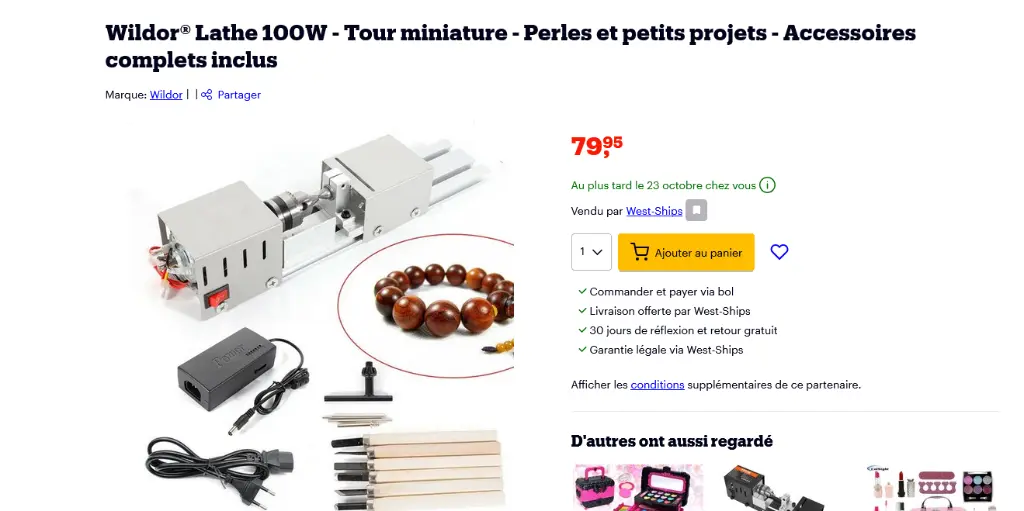 Screenshot 2024-10-13 at 19-31-53 Wildor® Lathe 100W - Tour miniature - Perles et petits projets - Accessoires complets... bol.webp