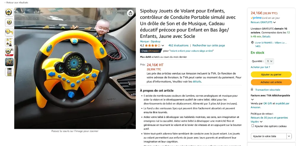 Screenshot 2024-10-15 at 10-56-29 Sipobuy Jouets de Volant pour Enfants contrôleur de Conduite Portable simulé avec Un drôle de Son et de Musique Cadeau éducatif précoce pour Enfant en Bas âge_Enfants Jaune avec Socle Amazon.fr Jeu[...].webp