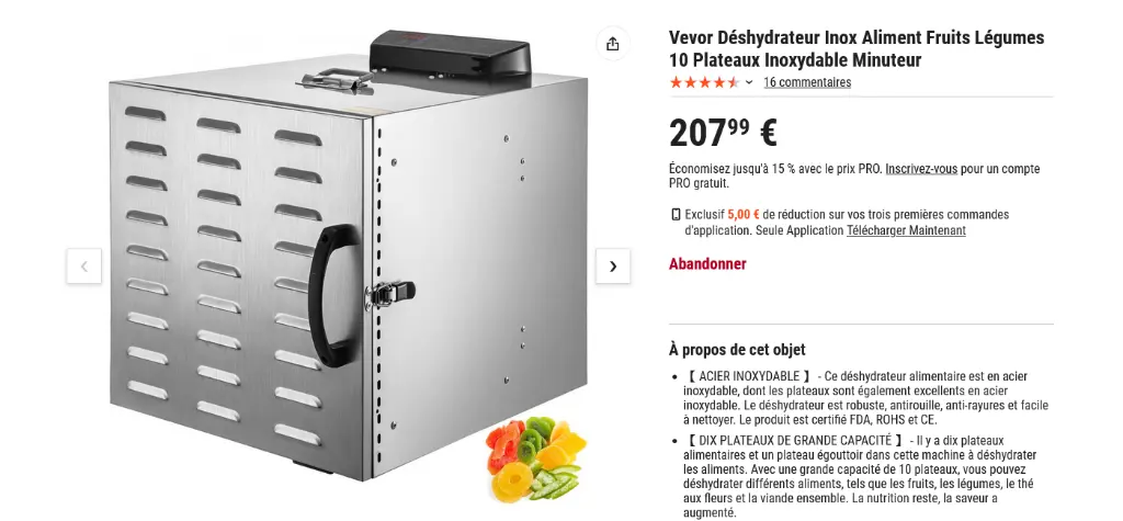 Screenshot 2024-12-07 at 13-48-41 Vevor Déshydrateur Inox Aliment Fruits Légumes 10 Plateaux Inoxydable Minuteur VEVOR FR.webp