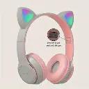 CASQUE AUDIO POUR ENFANTS avec oreilles led , PORT CARTE MINI SD WIRELESS BLUETOOTH 5.0 EDR BTEBR47 ROSE & GRIS