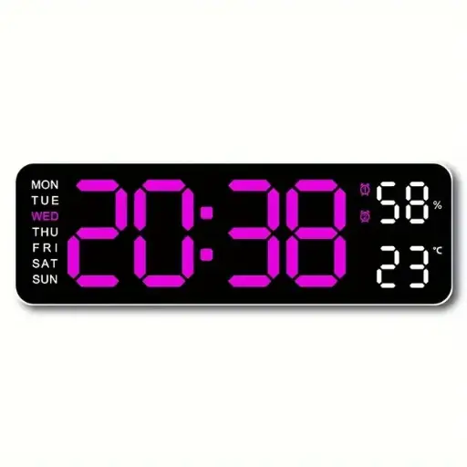 Horloge Murale Numérique Multifonctionnel Grand format 24Cm , chiffres rose BIGB