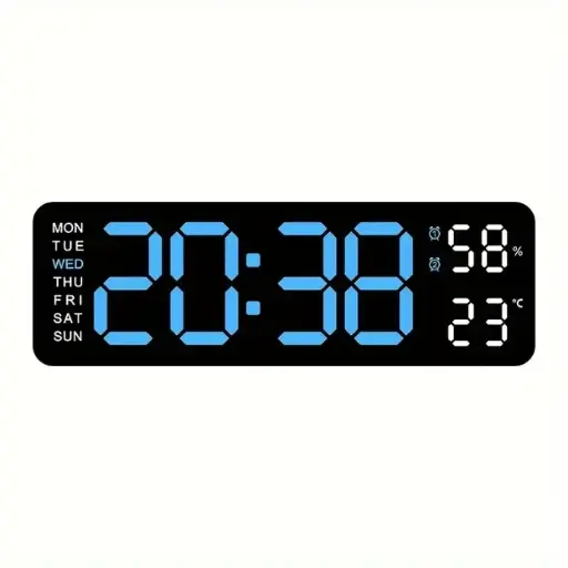 Horloge Murale Numérique Multifonctionnel Grand format 24Cm , chiffres BLEUS BIGP